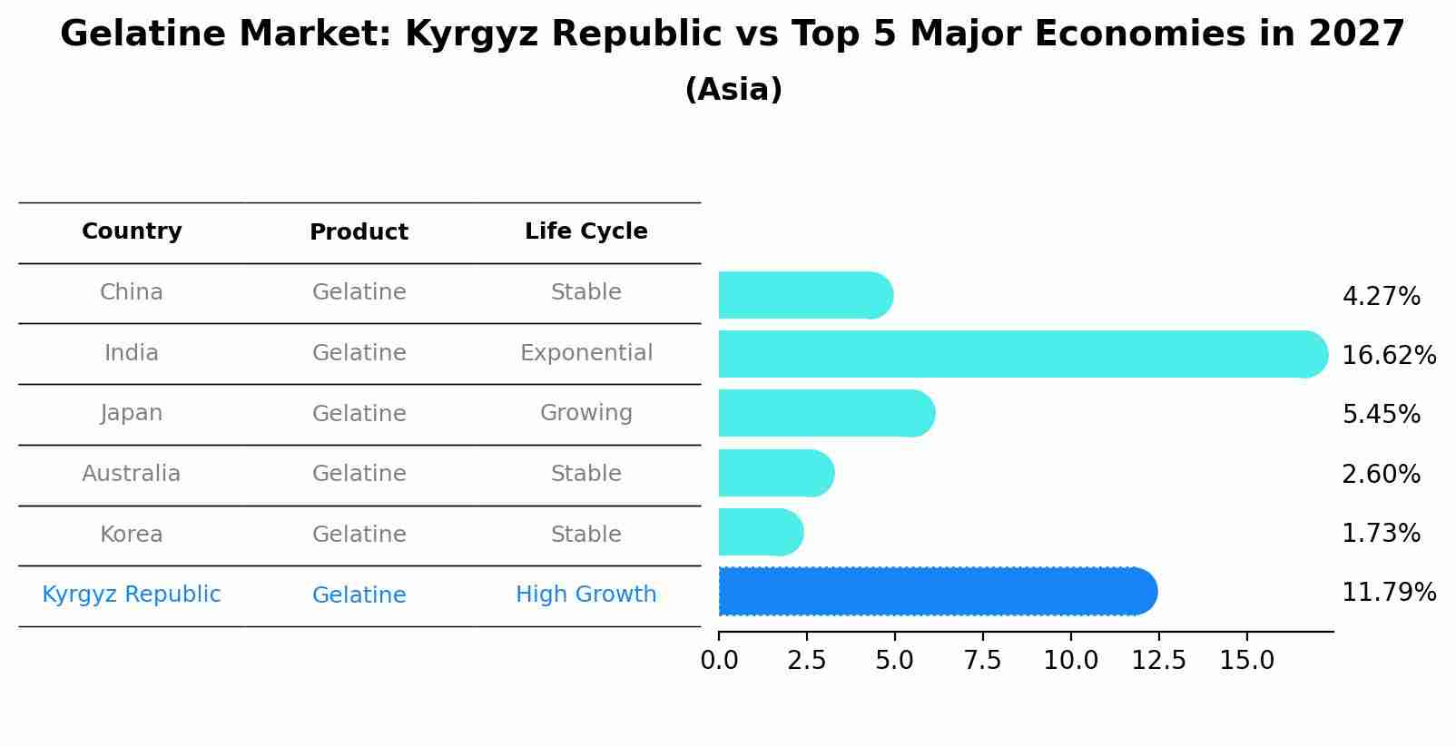 Gelatine Market: Kyrgyz Republic vs Top 5 Major Economies in 2027 (Asia)