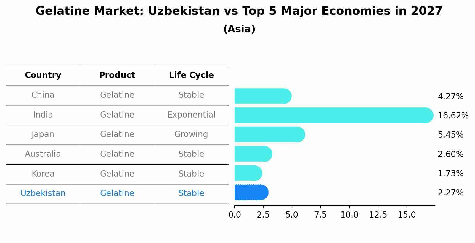 Gelatine Market: Uzbekistan vs Top 5 Major Economies in 2027 (Asia)