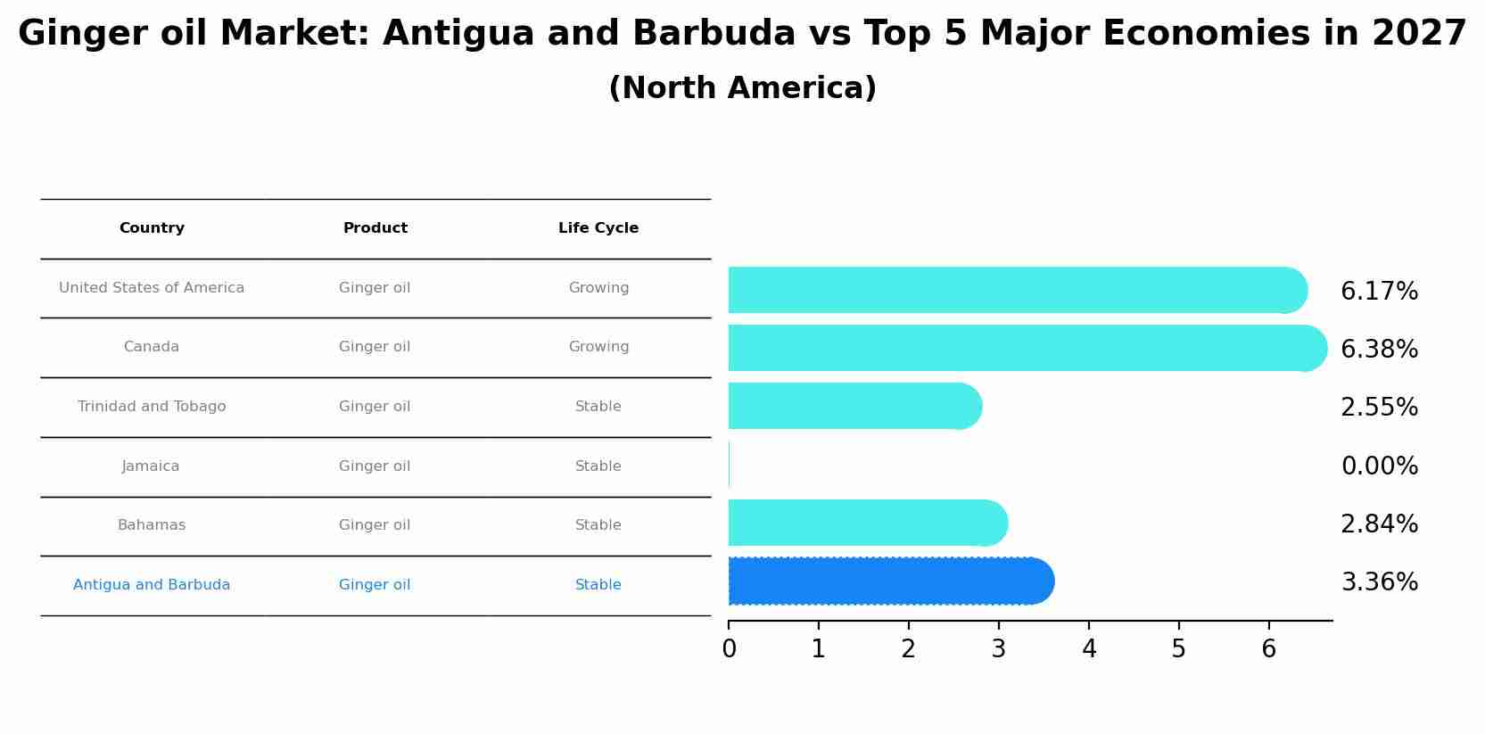 Ginger oil Market: Antigua and Barbuda vs Top 5 Major Economies in 2027 (North America)