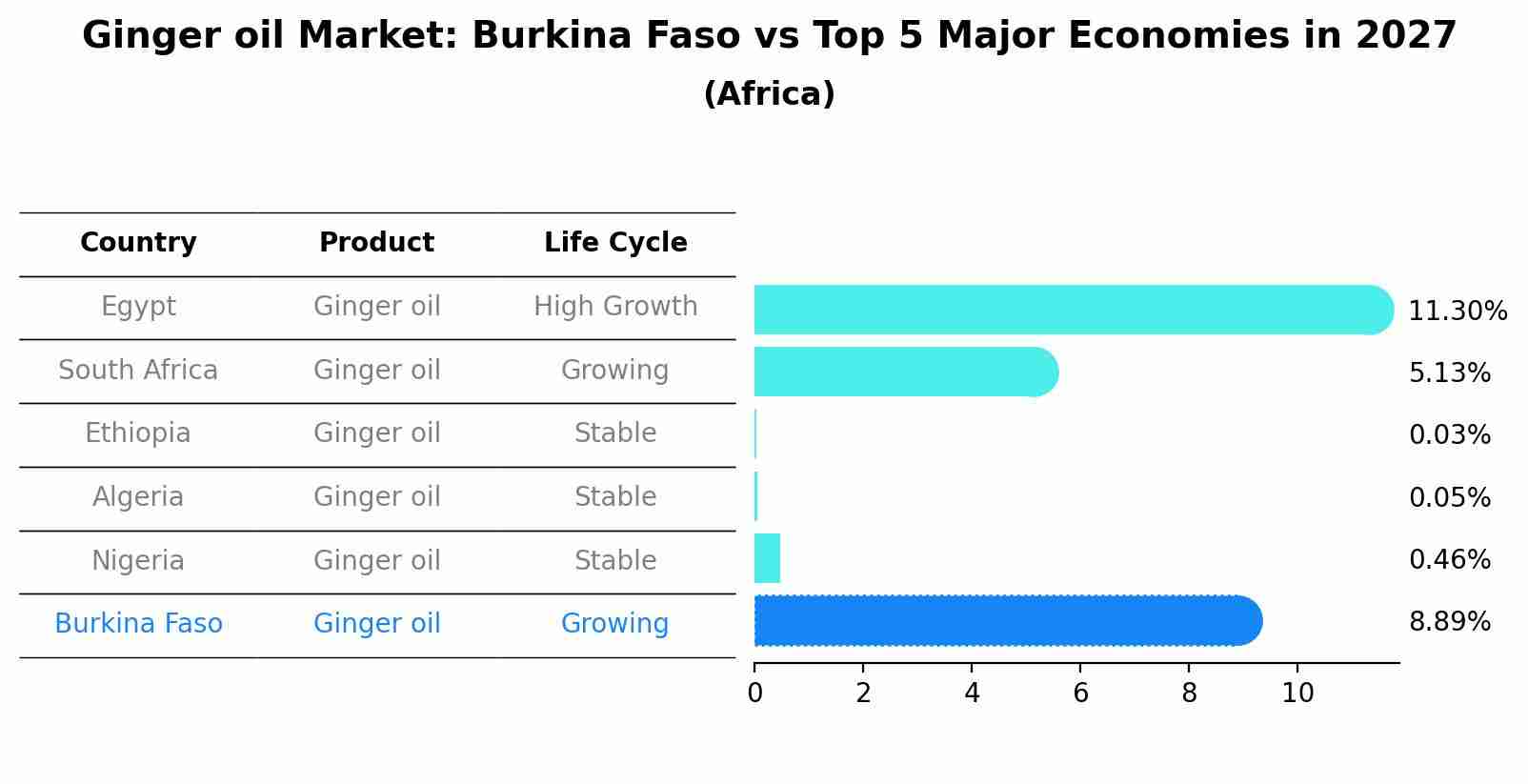 Ginger oil Market: Burkina Faso vs Top 5 Major Economies in 2027 (Africa)
