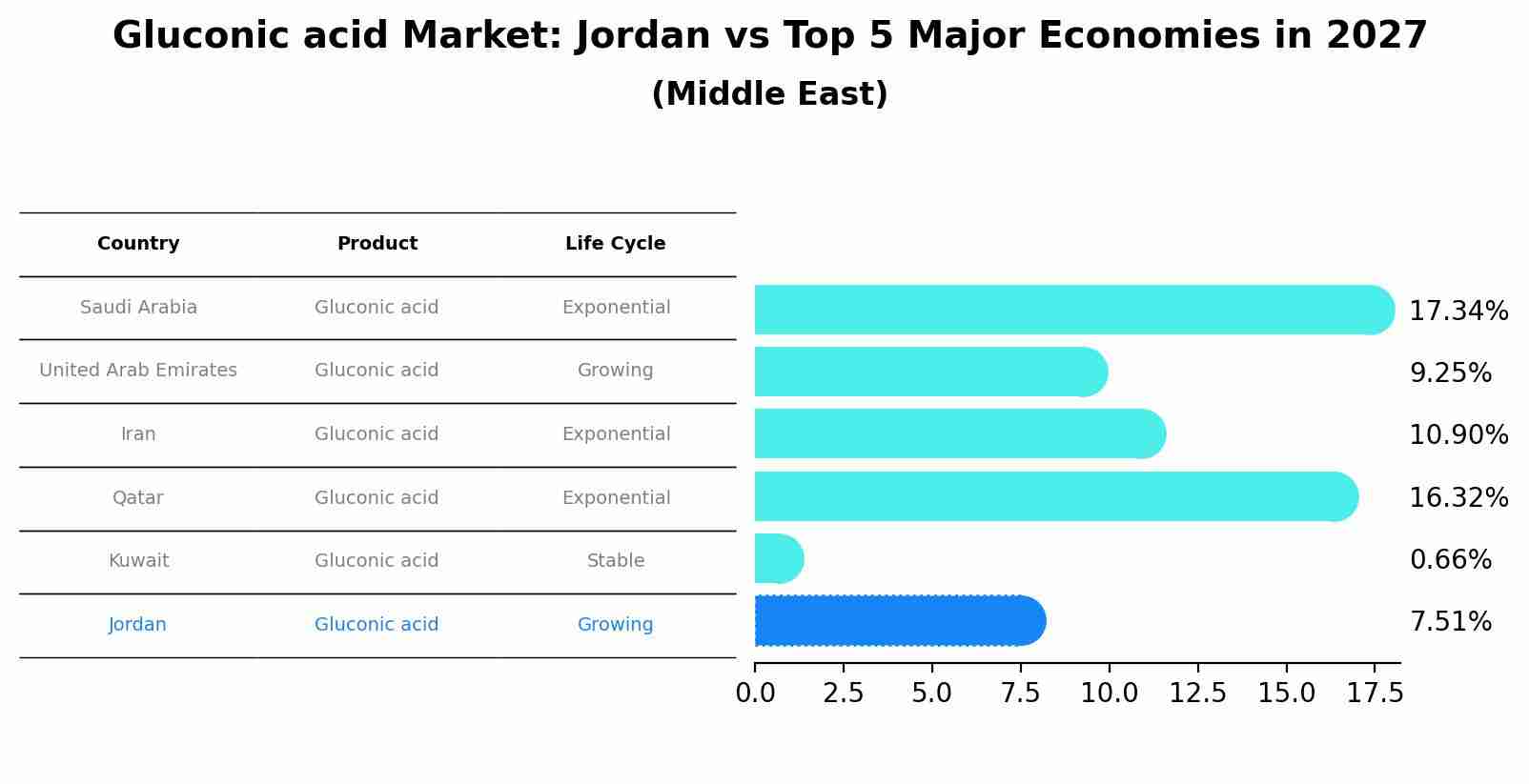 Gluconic acid Market: Jordan vs Top 5 Major Economies in 2027 (Middle East)