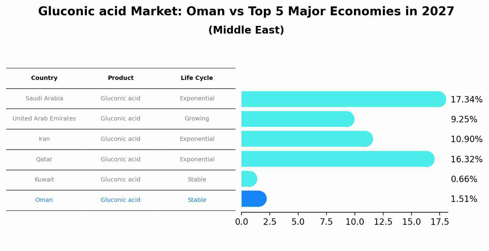 Gluconic acid Market: Oman vs Top 5 Major Economies in 2027 (Middle East)