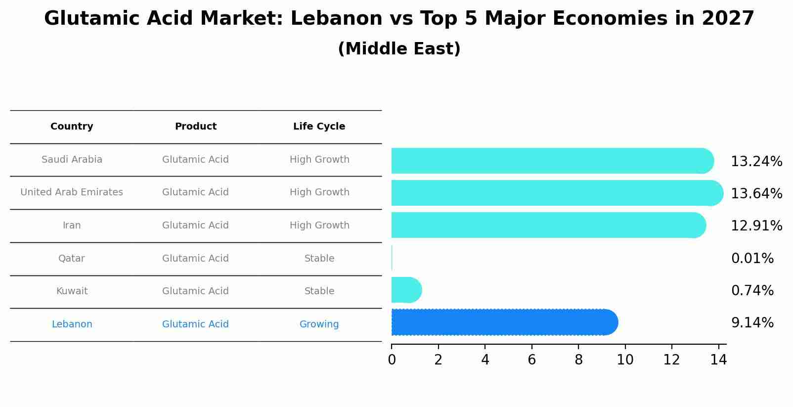 Glutamic Acid Market: Lebanon vs Top 5 Major Economies in 2027 (Middle East)
