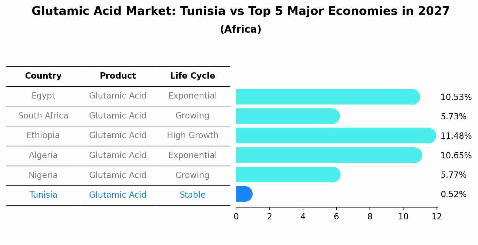 Glutamic Acid Market: Tunisia vs Top 5 Major Economies in 2027 (Africa)