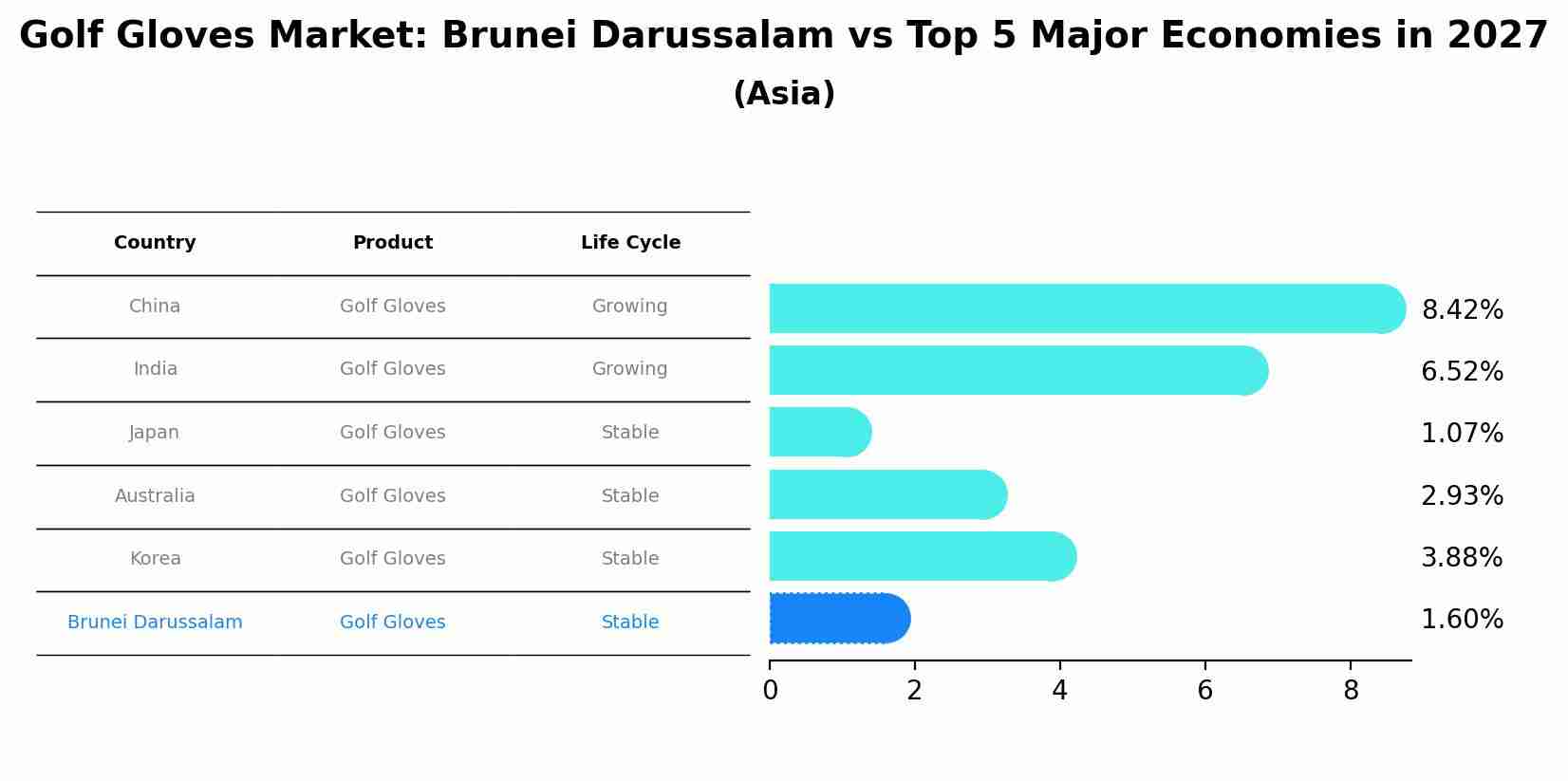 Golf Gloves Market: Brunei Darussalam vs Top 5 Major Economies in 2027 (Asia)