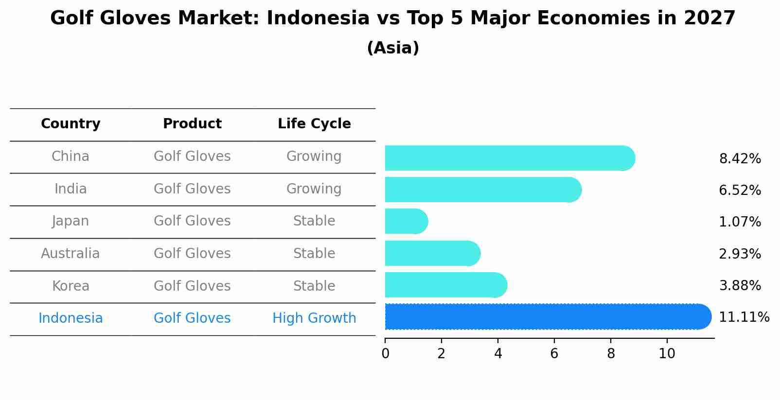 Golf Gloves Market: Indonesia vs Top 5 Major Economies in 2027 (Asia)