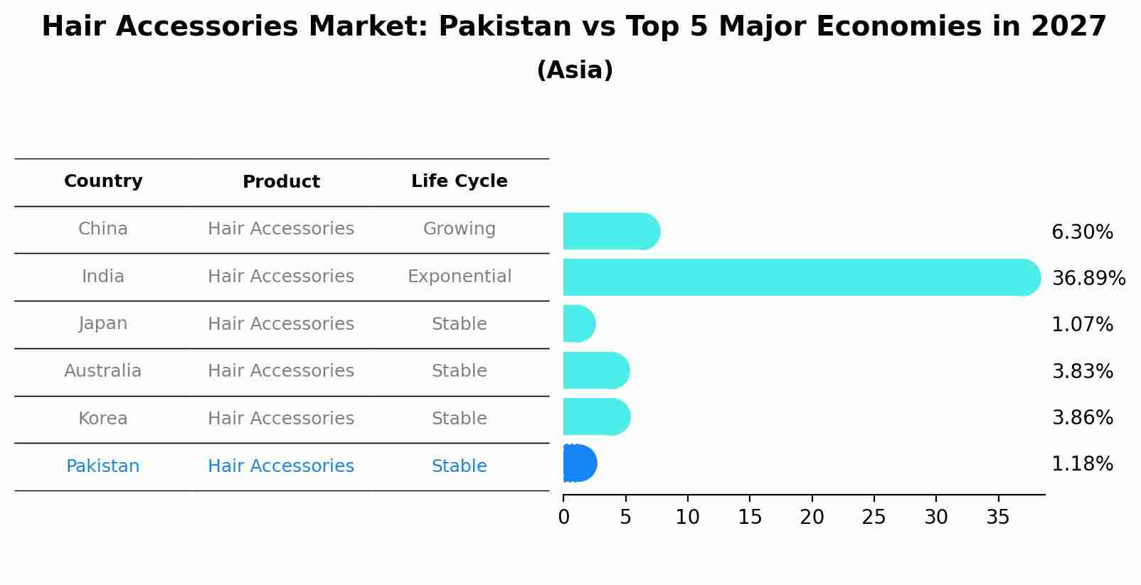 Hair Accessories Market: Pakistan vs Top 5 Major Economies in 2027 (Asia)