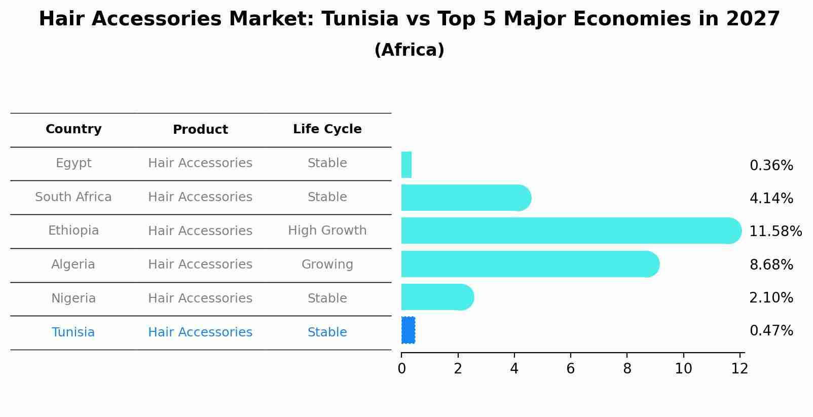 Hair Accessories Market: Tunisia vs Top 5 Major Economies in 2027 (Africa)