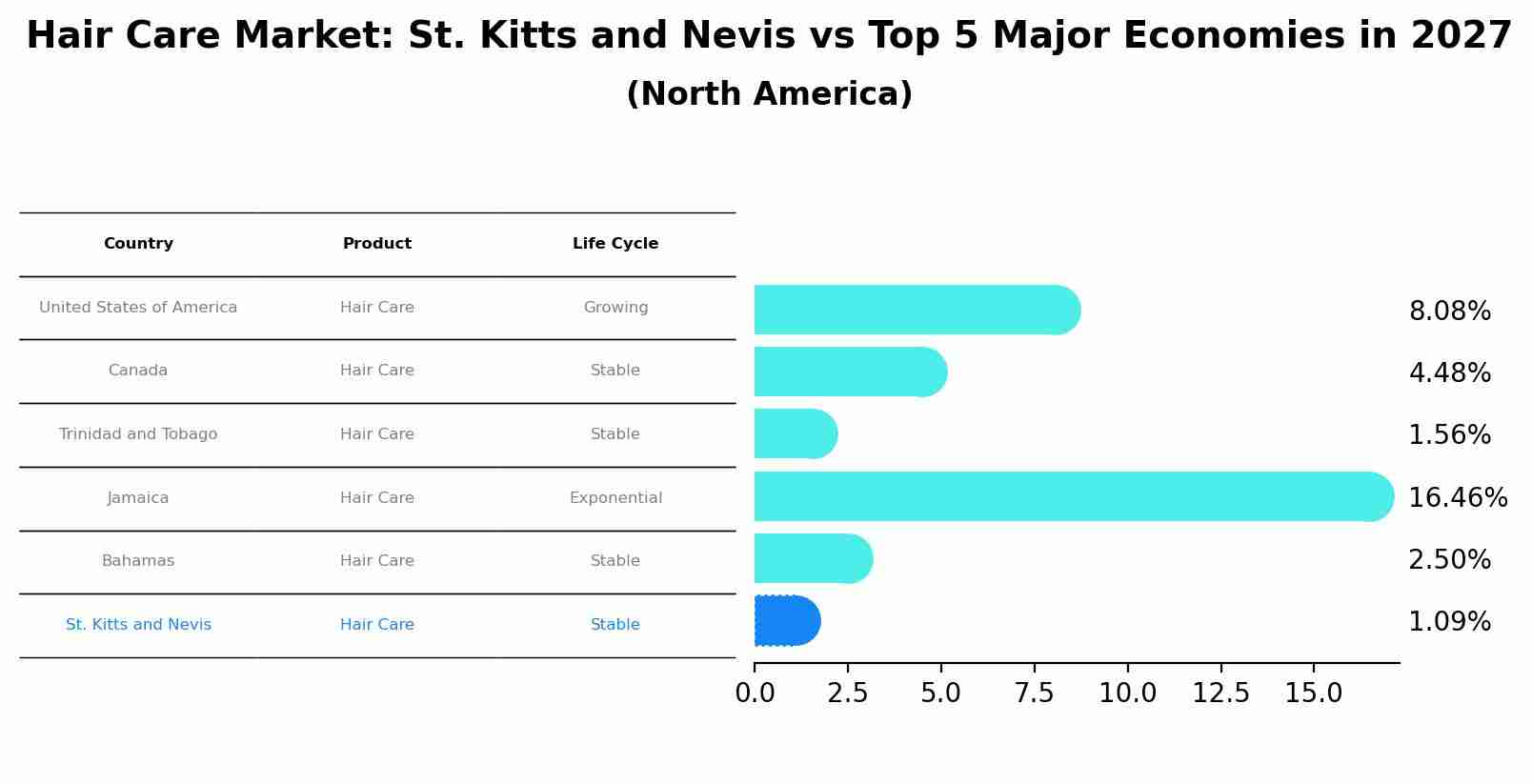 Hair Care Market: St. Kitts and Nevis vs Top 5 Major Economies in 2027 (North America)