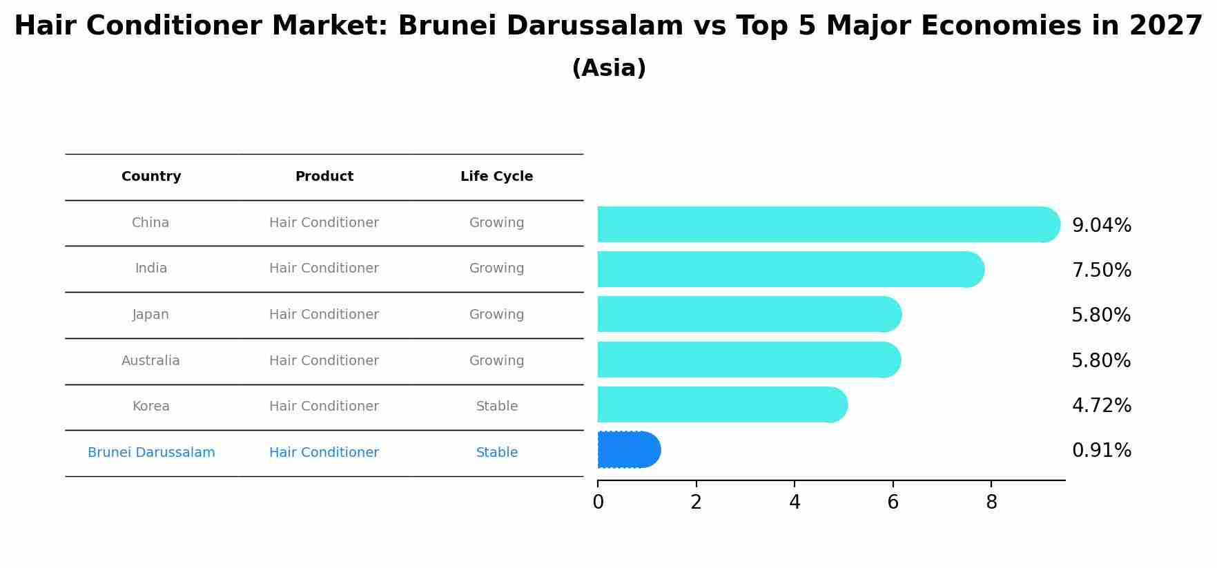 Hair Conditioner Market: Brunei Darussalam vs Top 5 Major Economies in 2027 (Asia)
