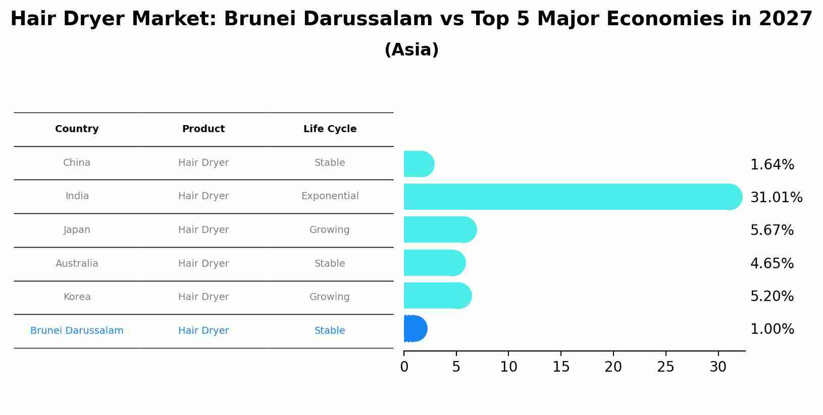 Hair Dryer Market: Brunei Darussalam vs Top 5 Major Economies in 2027 (Asia)