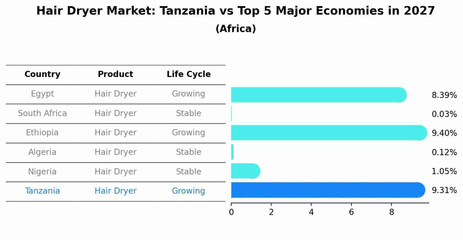 Hair Dryer Market: Tanzania vs Top 5 Major Economies in 2027 (Africa)