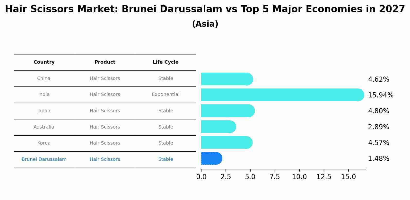 Hair Scissors Market: Brunei Darussalam vs Top 5 Major Economies in 2027 (Asia)