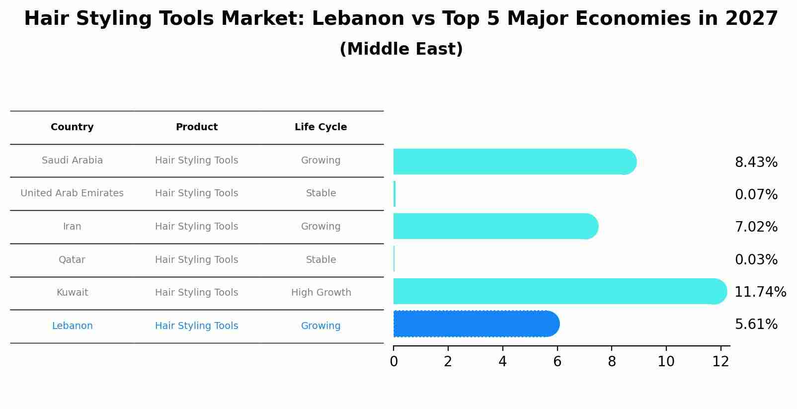 Hair Styling Tools Market: Lebanon vs Top 5 Major Economies in 2027 (Middle East)