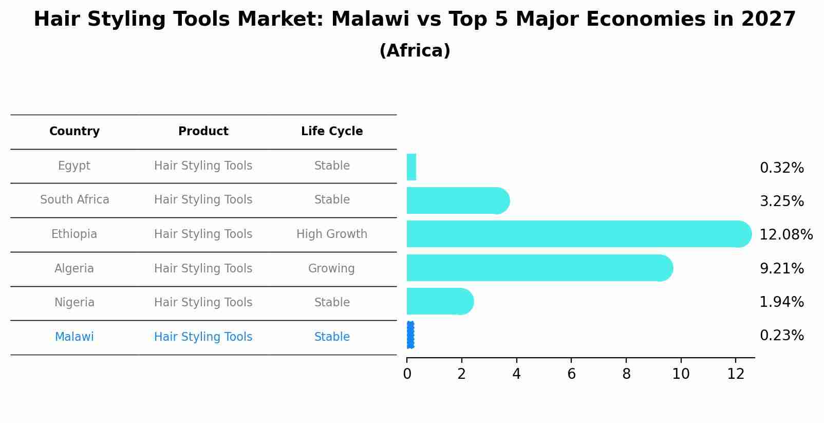 Hair Styling Tools Market: Malawi vs Top 5 Major Economies in 2027 (Africa)