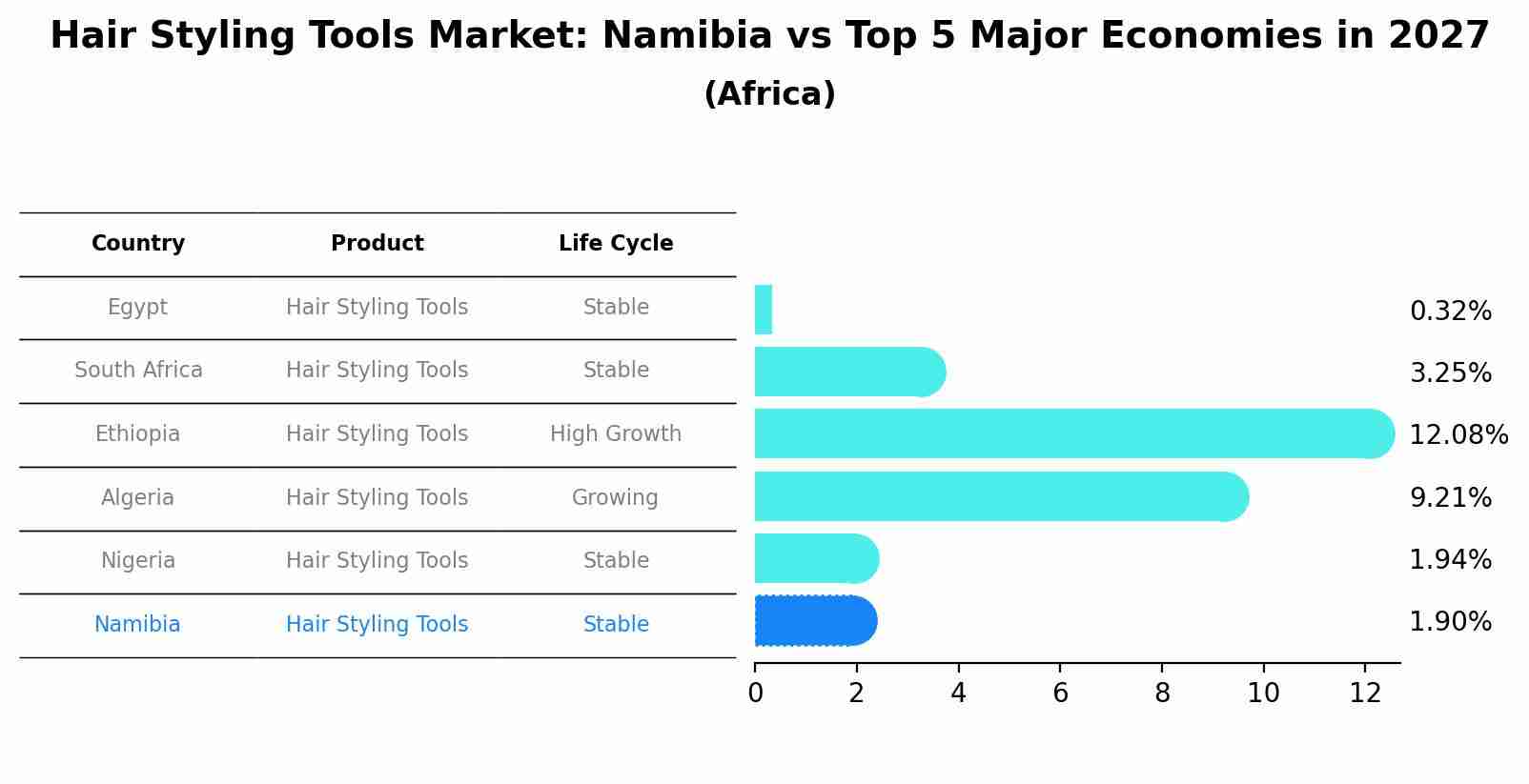 Hair Styling Tools Market: Namibia vs Top 5 Major Economies in 2027 (Africa)