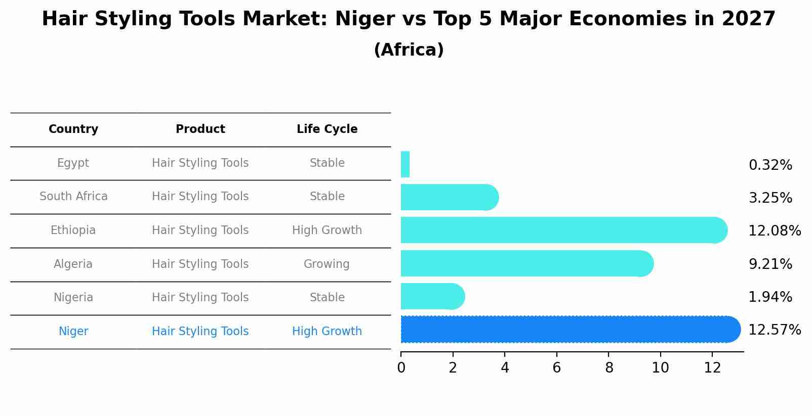 Hair Styling Tools Market: Niger vs Top 5 Major Economies in 2027 (Africa)