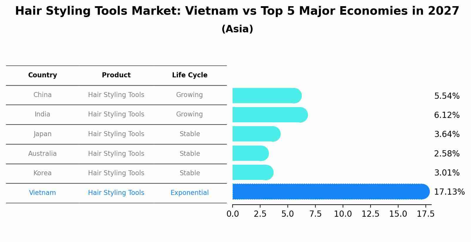 Hair Styling Tools Market: Vietnam vs Top 5 Major Economies in 2027 (Asia)