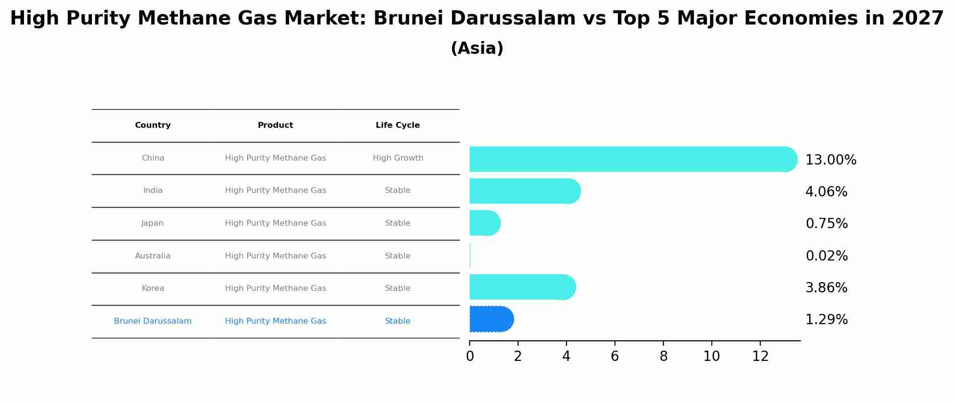 High Purity Methane Gas Market: Brunei Darussalam vs Top 5 Major Economies in 2027 (Asia)