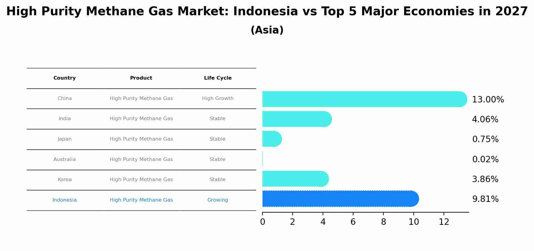 High Purity Methane Gas Market: Indonesia vs Top 5 Major Economies in 2027 (Asia)