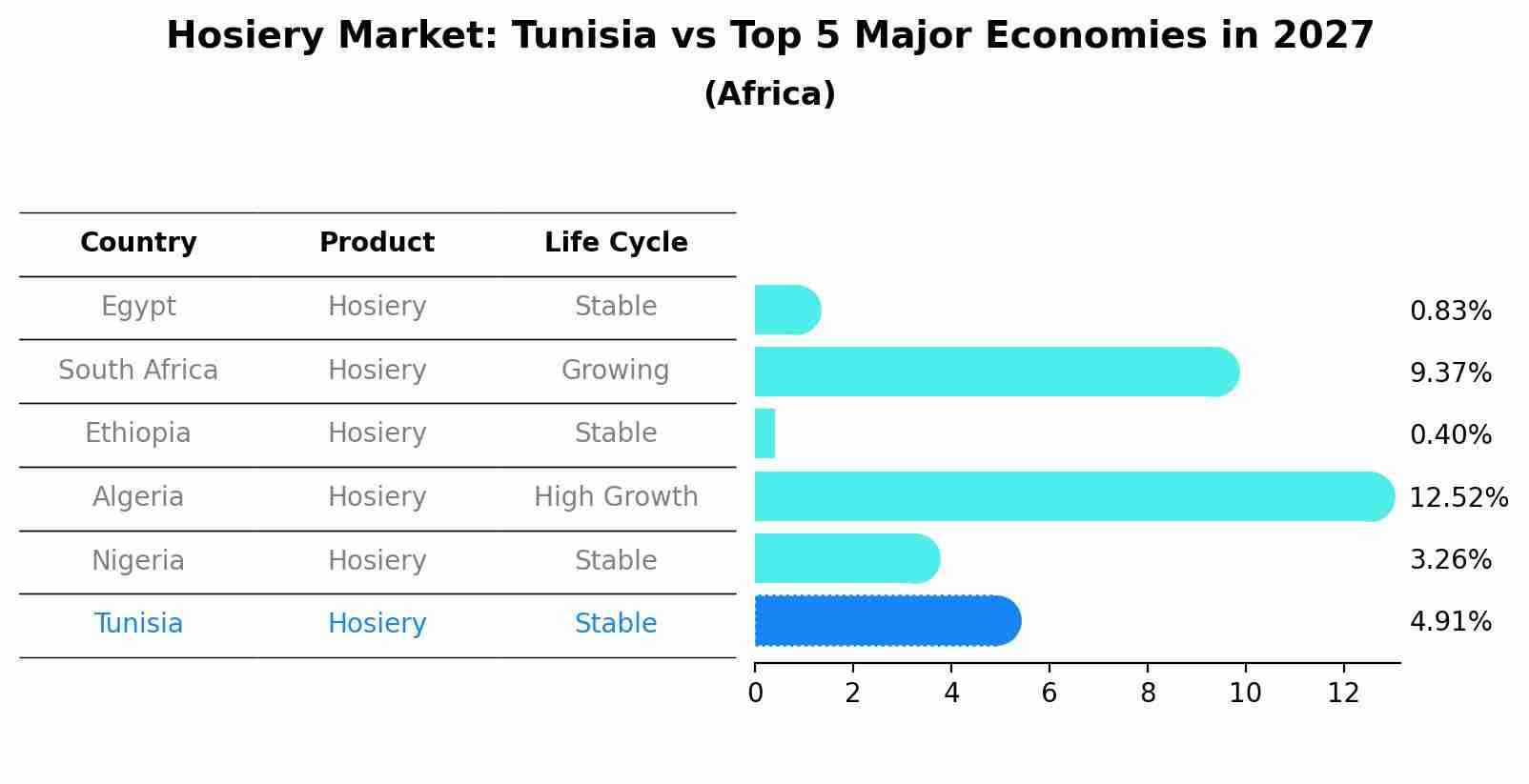 Hosiery Market: Tunisia vs Top 5 Major Economies in 2027 (Africa)