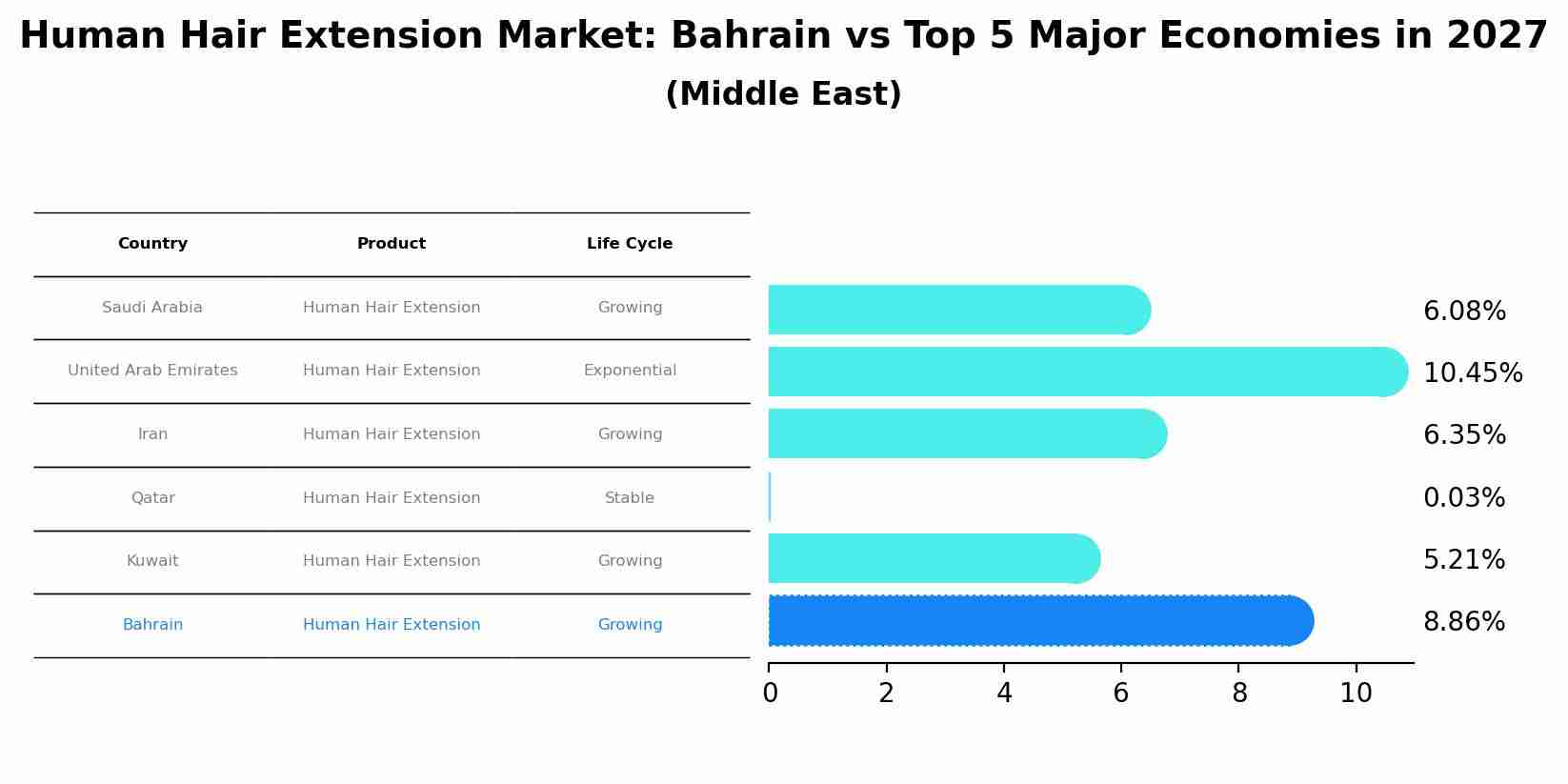 Human Hair Extension Market: Bahrain vs Top 5 Major Economies in 2027 (Middle East)