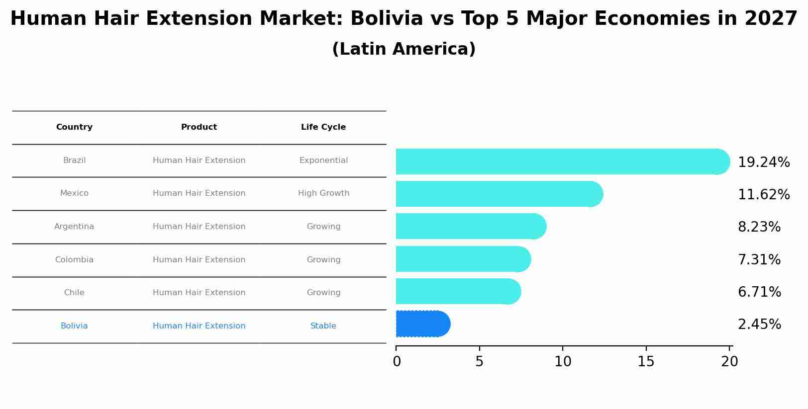 Human Hair Extension Market: Bolivia vs Top 5 Major Economies in 2027 (Latin America)