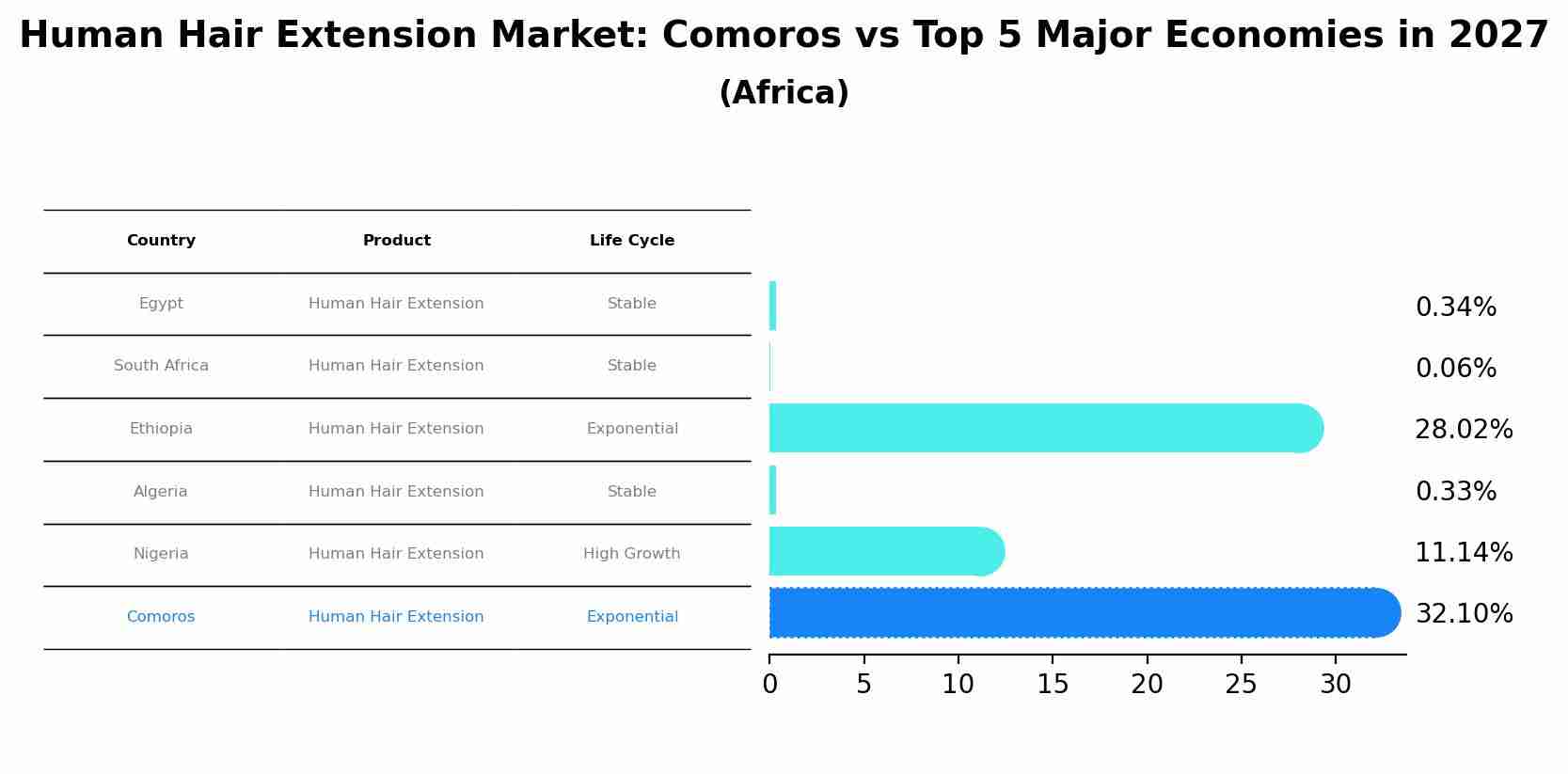 Human Hair Extension Market: Comoros vs Top 5 Major Economies in 2027 (Africa)