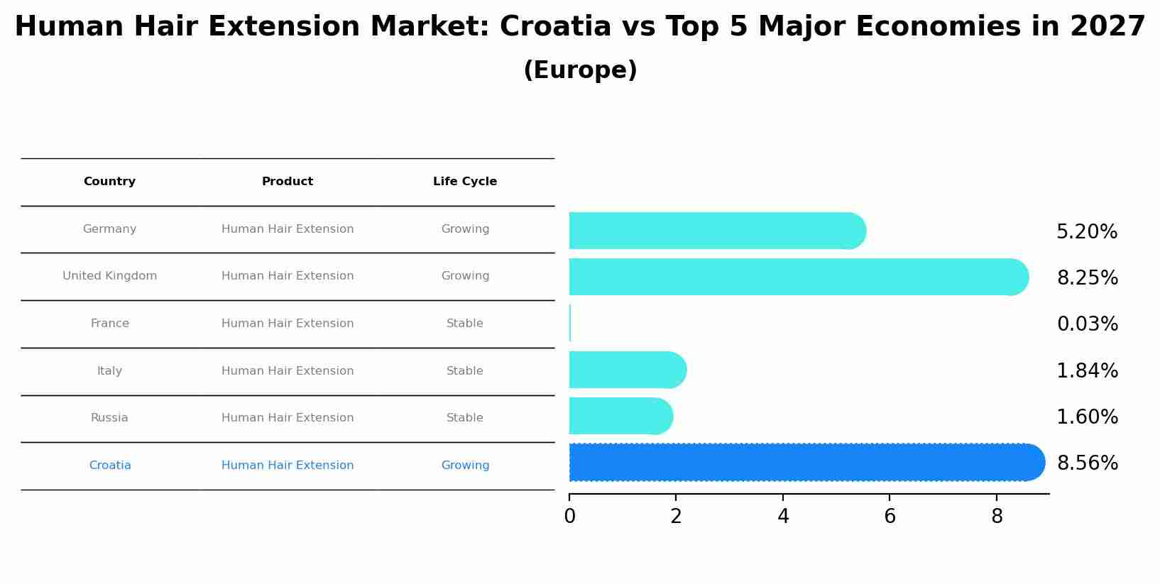 Human Hair Extension Market: Croatia vs Top 5 Major Economies in 2027 (Europe)