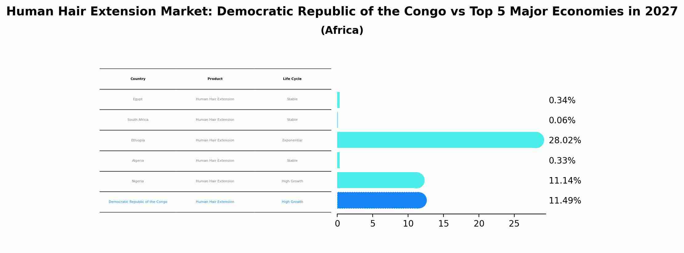 Human Hair Extension Market: Democratic Republic of the Congo vs Top 5 Major Economies in 2027 (Africa)