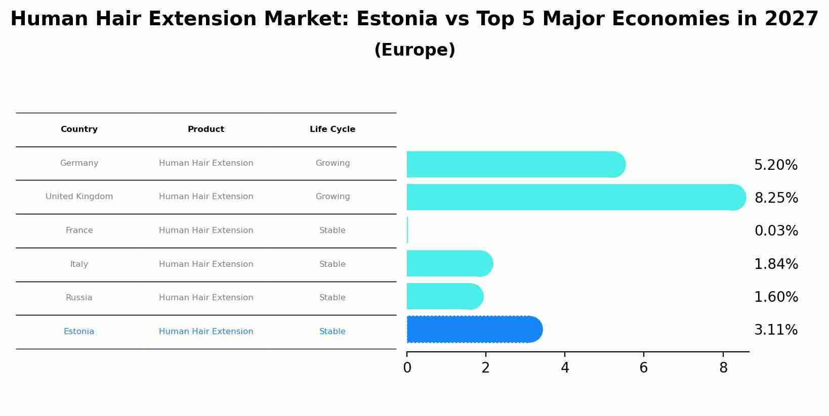 Human Hair Extension Market: Estonia vs Top 5 Major Economies in 2027 (Europe)