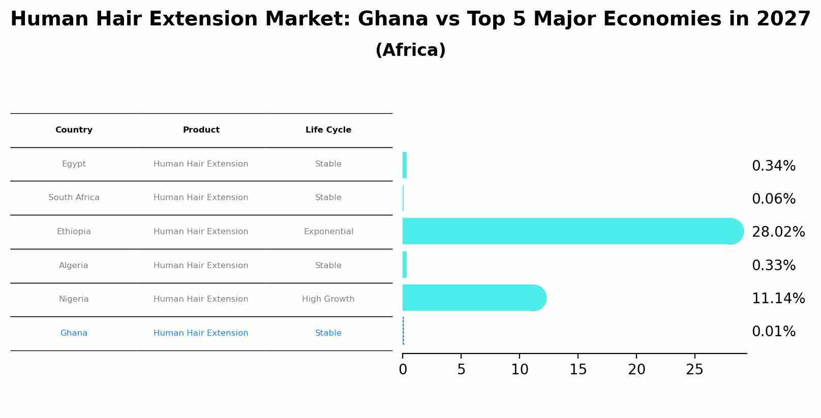 Human Hair Extension Market: Ghana vs Top 5 Major Economies in 2027 (Africa)