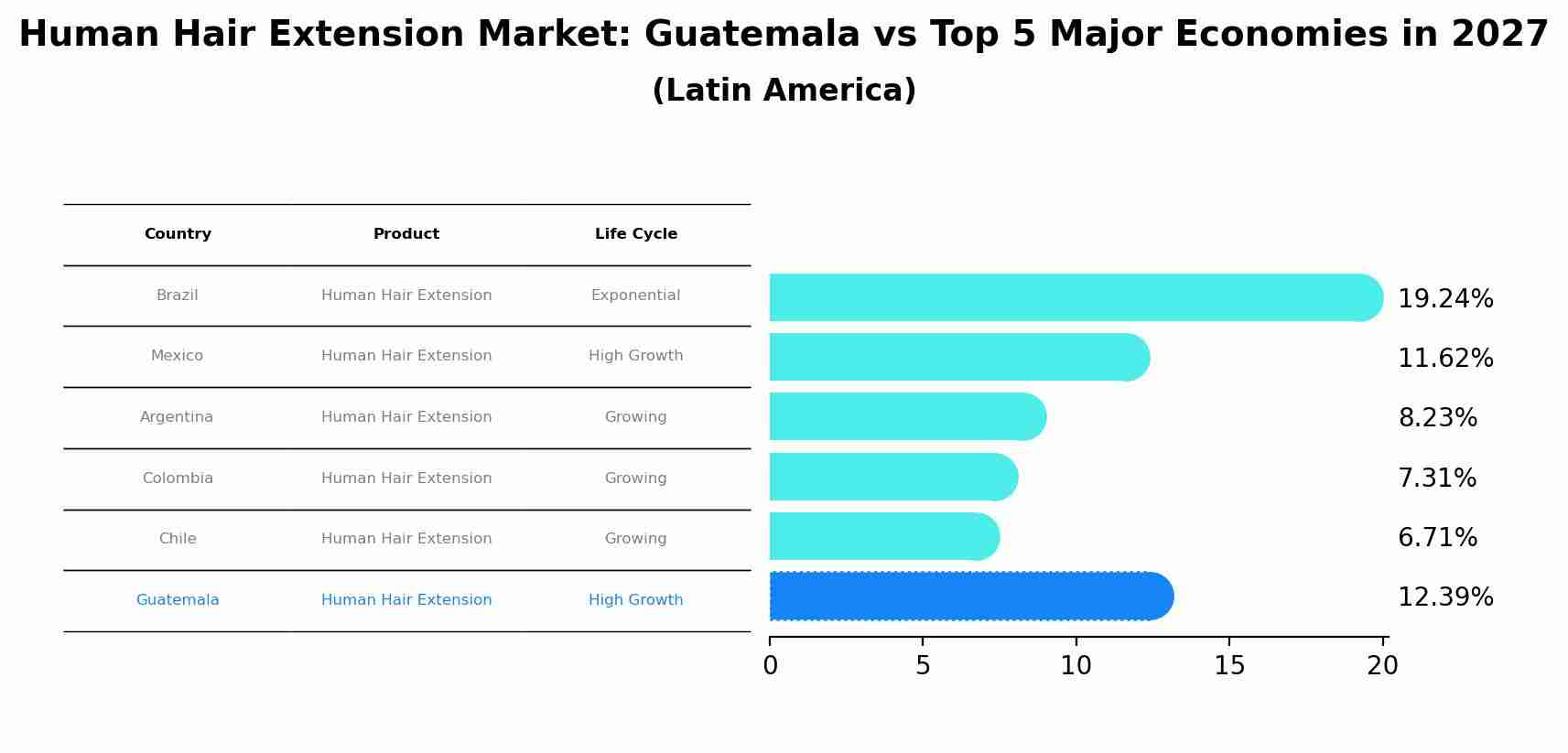 Human Hair Extension Market: Guatemala vs Top 5 Major Economies in 2027 (Latin America)