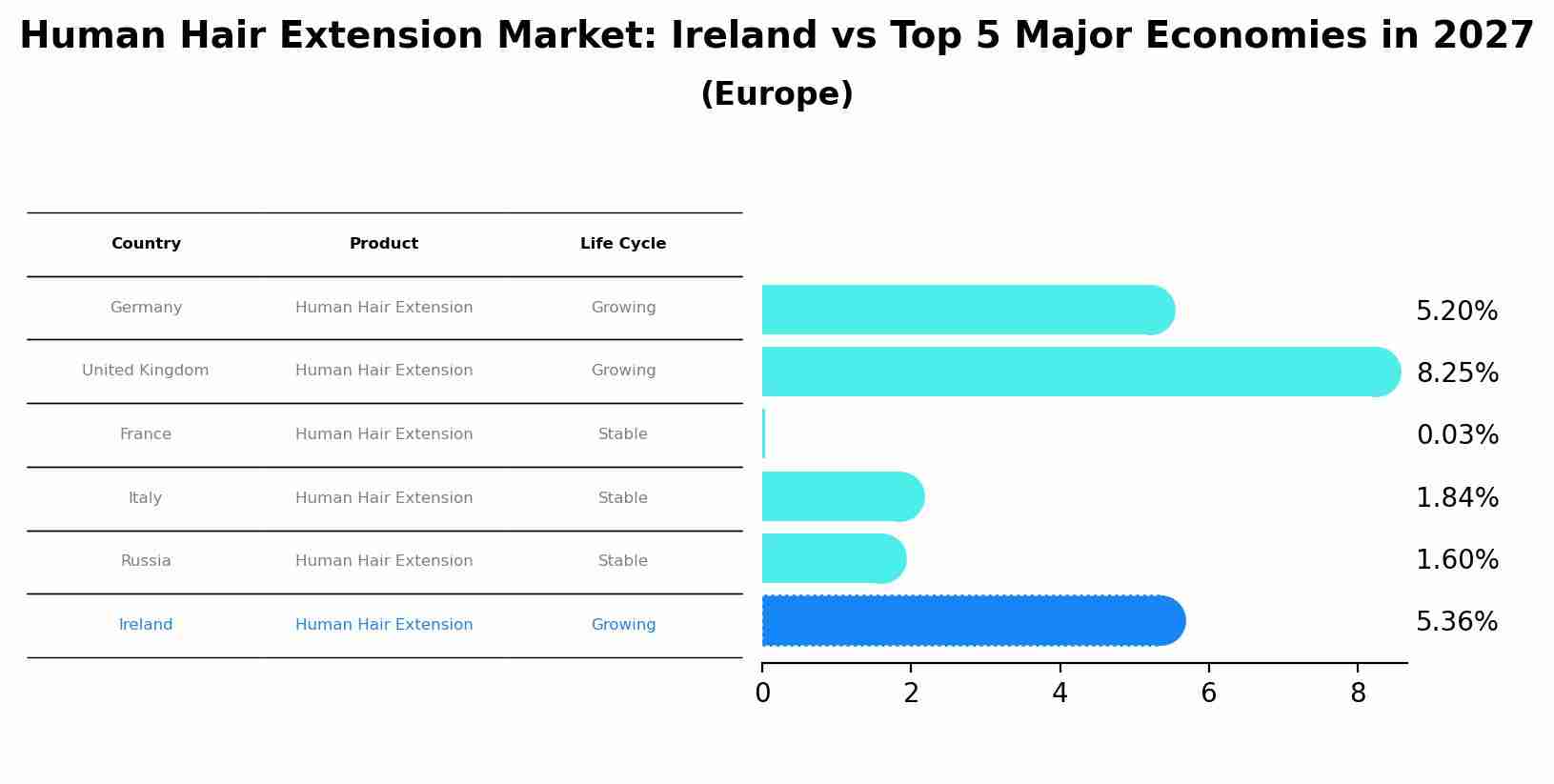 Human Hair Extension Market: Ireland vs Top 5 Major Economies in 2027 (Europe)