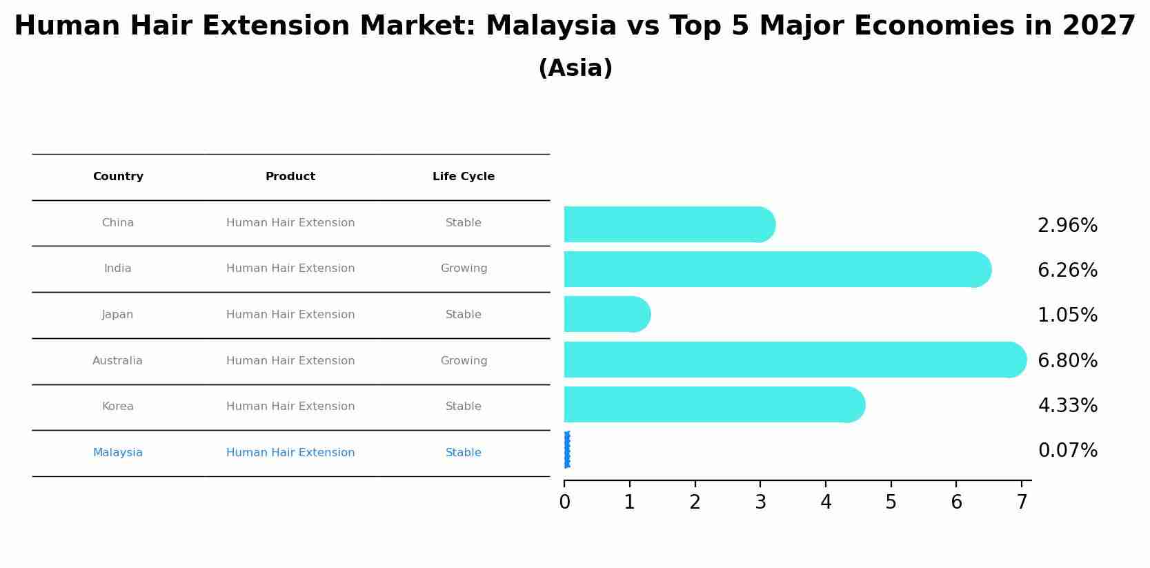 Human Hair Extension Market: Malaysia vs Top 5 Major Economies in 2027 (Asia)