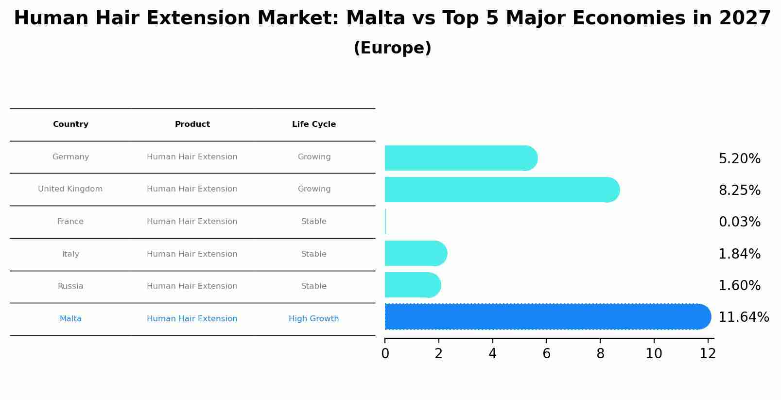 Human Hair Extension Market: Malta vs Top 5 Major Economies in 2027 (Europe)
