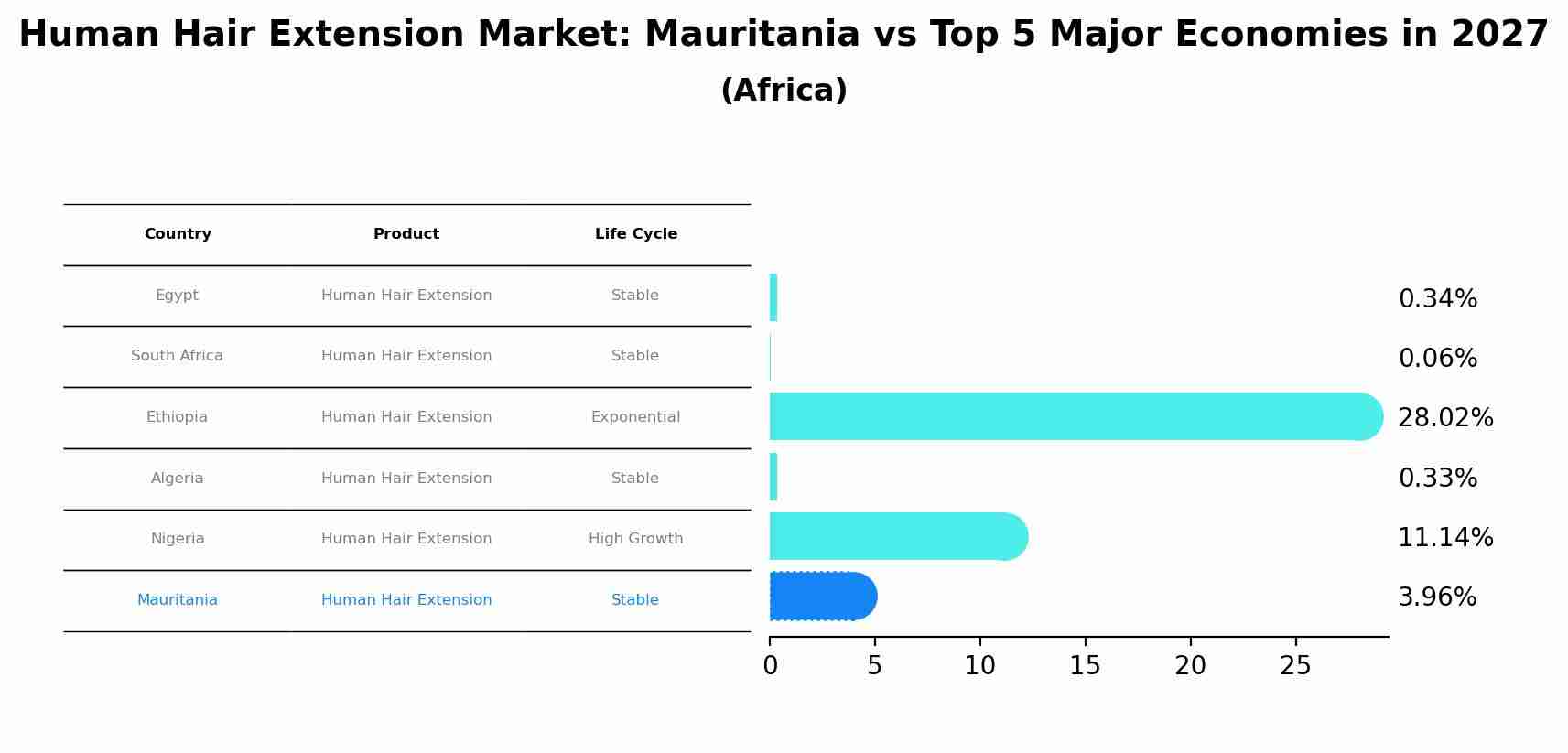 Human Hair Extension Market: Mauritania vs Top 5 Major Economies in 2027 (Africa)