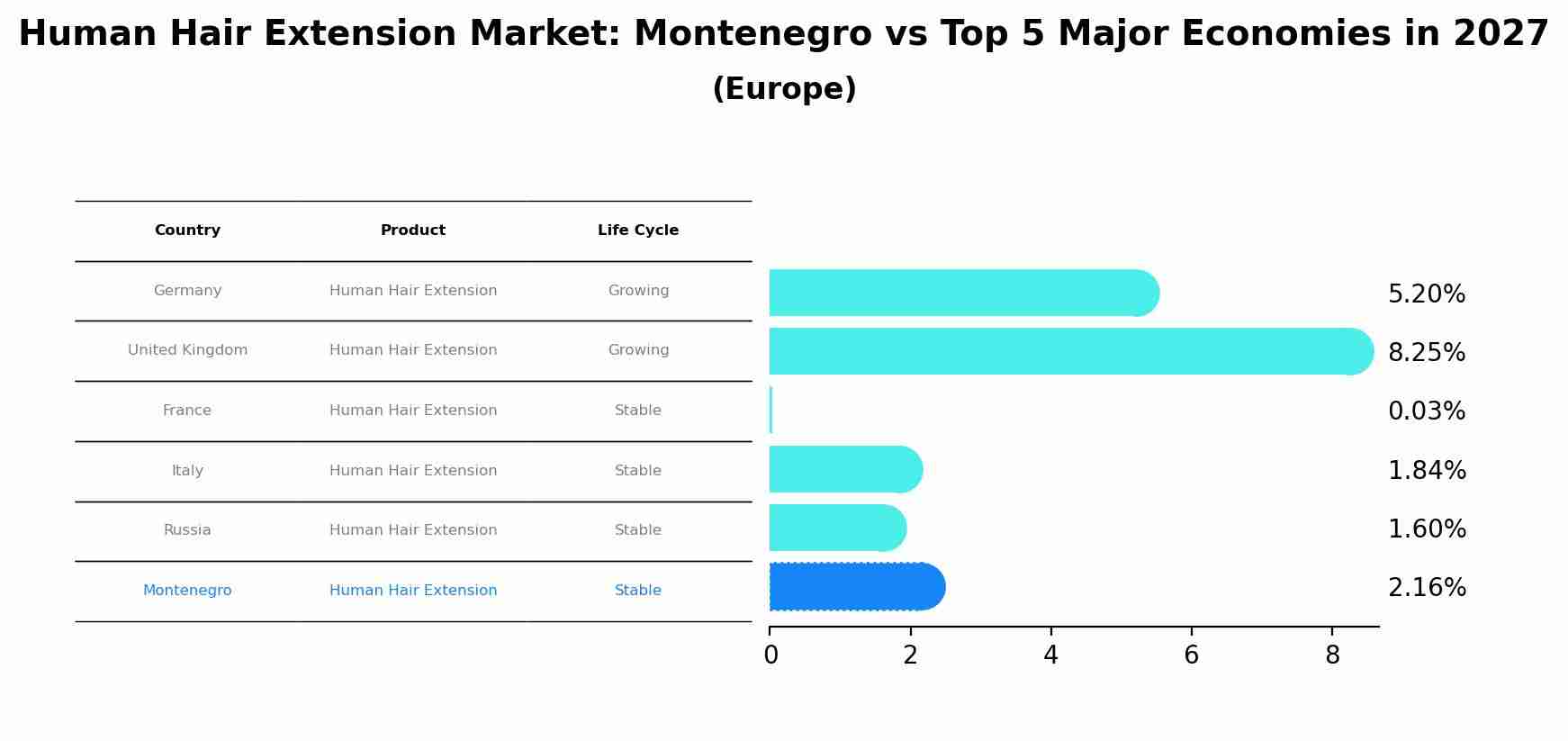 Human Hair Extension Market: Montenegro vs Top 5 Major Economies in 2027 (Europe)