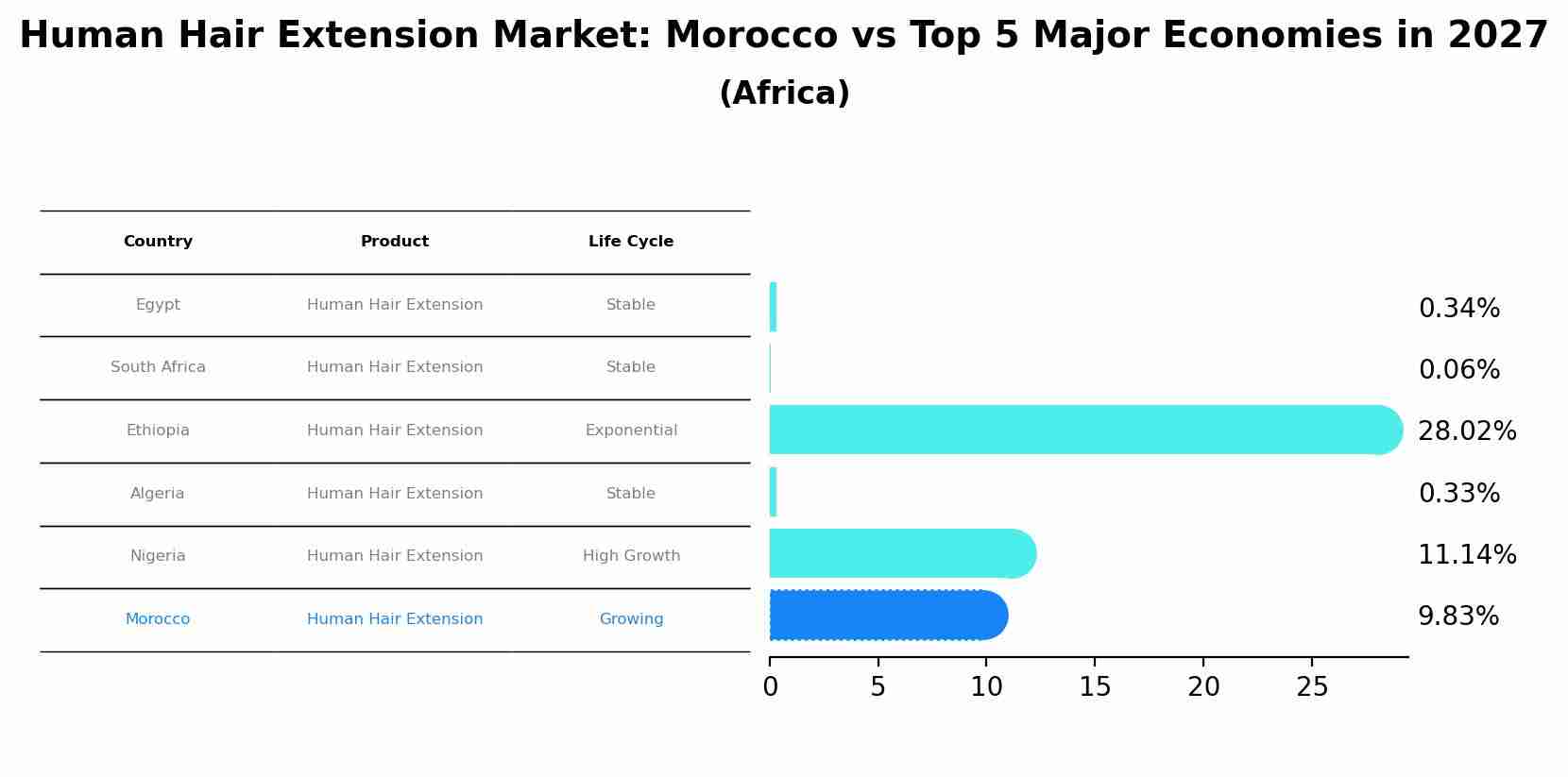 Human Hair Extension Market: Morocco vs Top 5 Major Economies in 2027 (Africa)