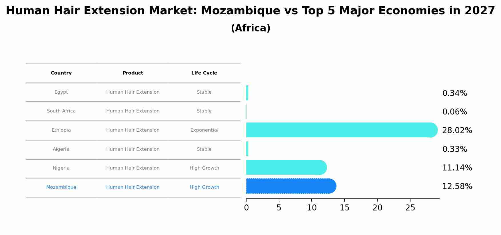 Human Hair Extension Market: Mozambique vs Top 5 Major Economies in 2027 (Africa)