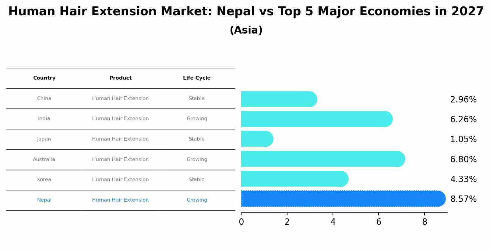 Human Hair Extension Market: Nepal vs Top 5 Major Economies in 2027 (Asia)