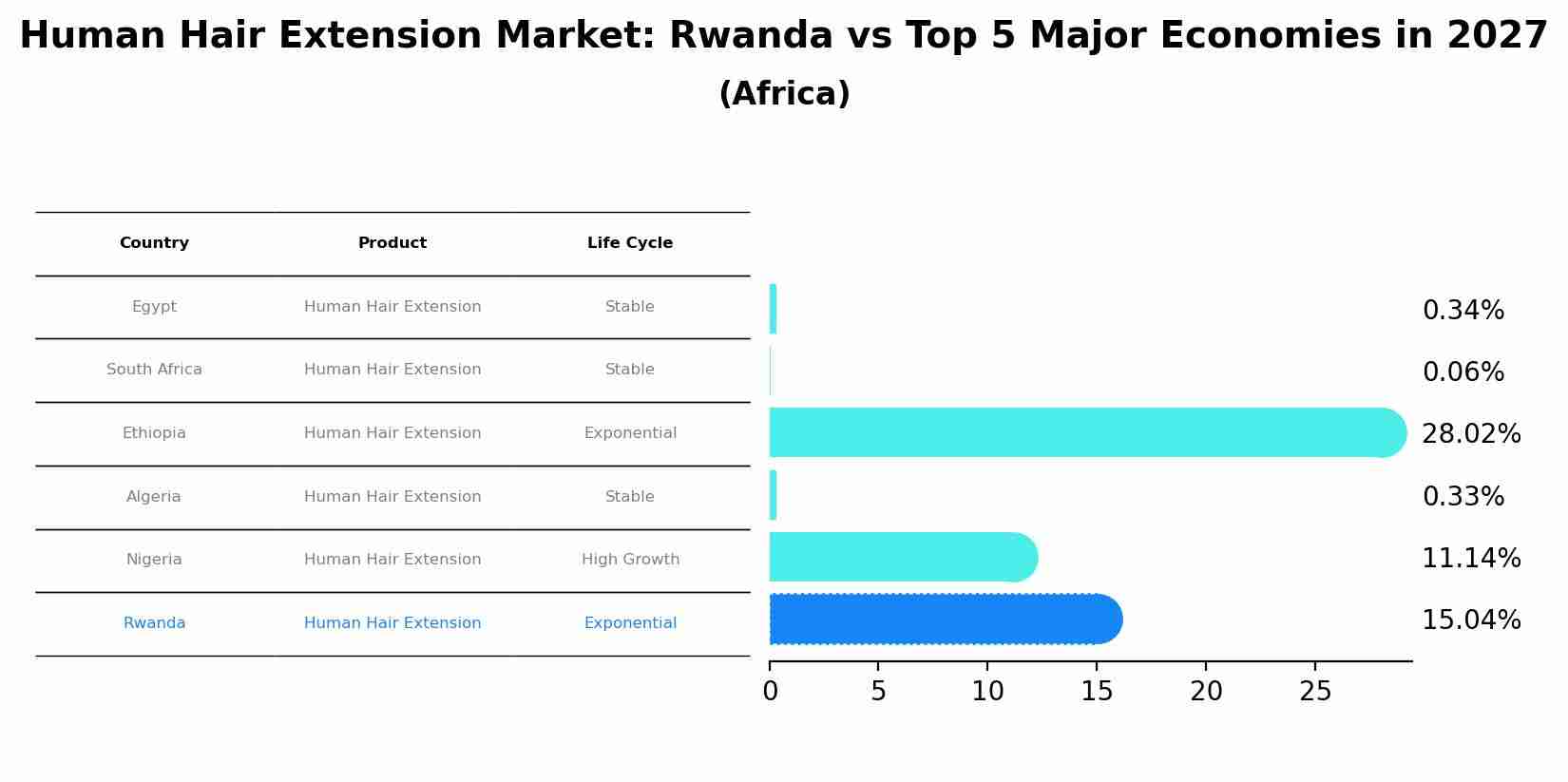 Human Hair Extension Market: Rwanda vs Top 5 Major Economies in 2027 (Africa)