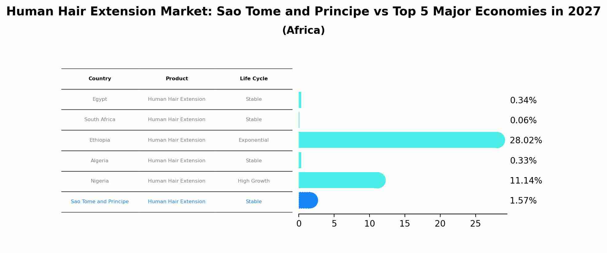 Human Hair Extension Market: Sao Tome and Principe vs Top 5 Major Economies in 2027 (Africa)