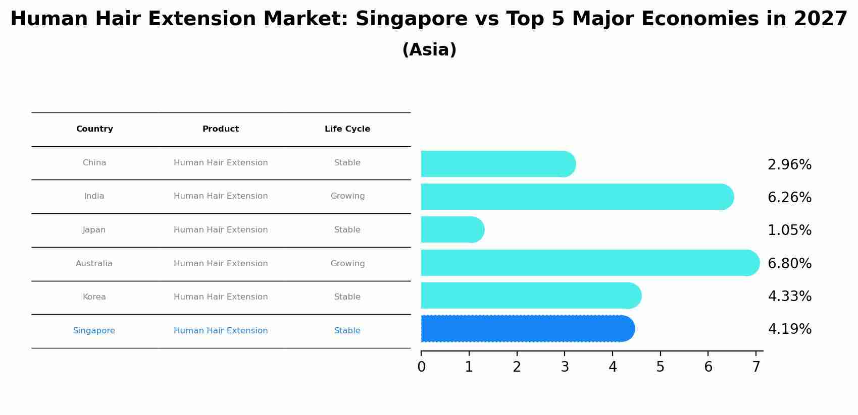 Human Hair Extension Market: Singapore vs Top 5 Major Economies in 2027 (Asia)