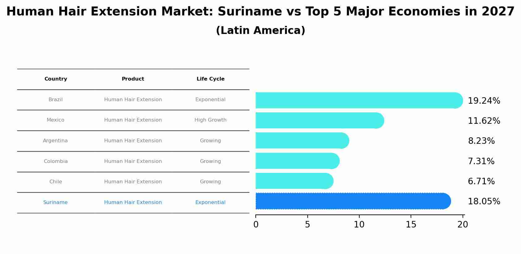 Human Hair Extension Market: Suriname vs Top 5 Major Economies in 2027 (Latin America)
