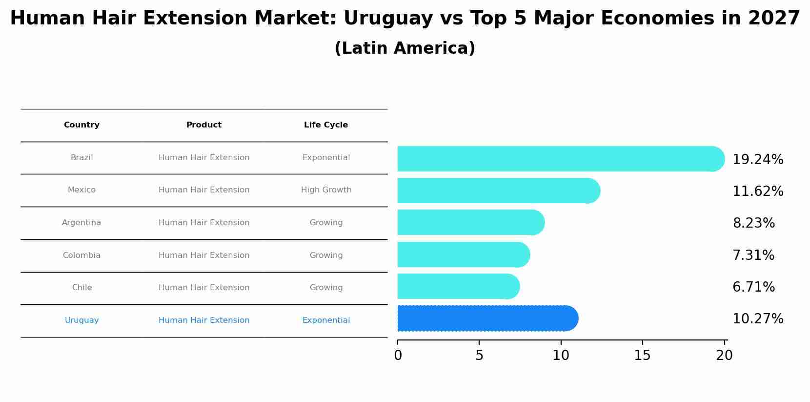 Human Hair Extension Market: Uruguay vs Top 5 Major Economies in 2027 (Latin America)