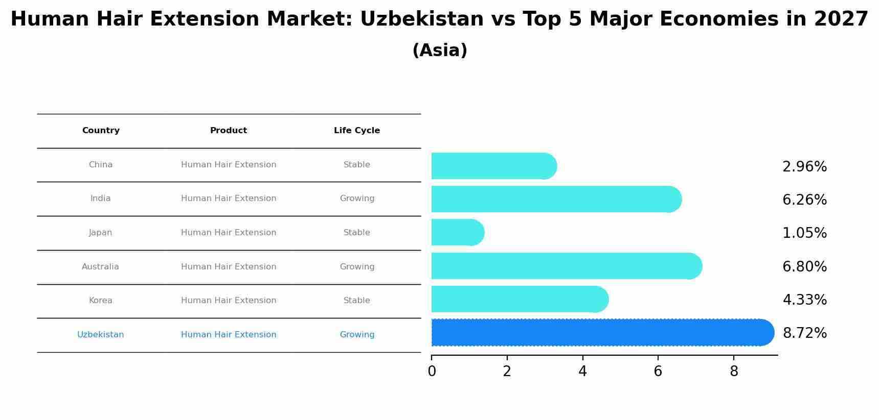 Human Hair Extension Market: Uzbekistan vs Top 5 Major Economies in 2027 (Asia)