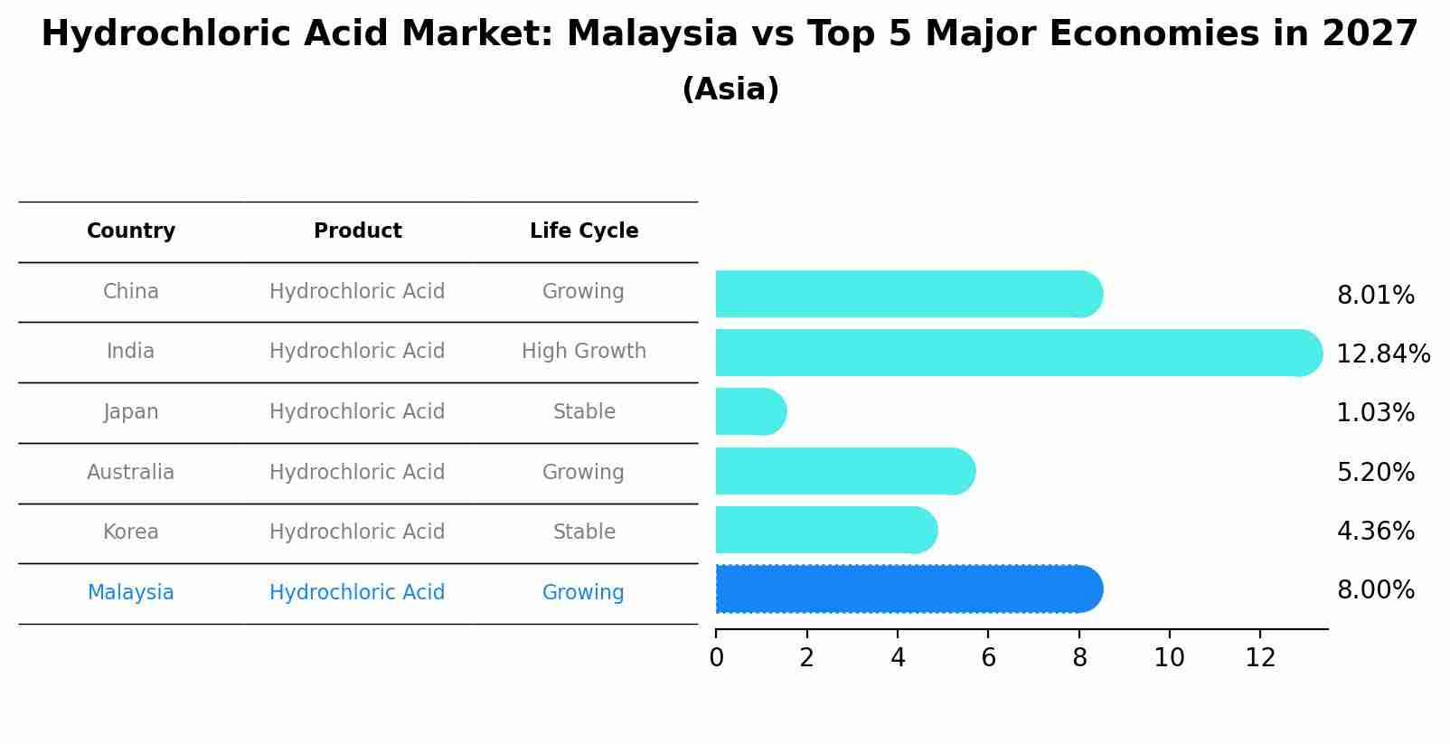 Hydrochloric Acid Market: Malaysia vs Top 5 Major Economies in 2027 (Asia)