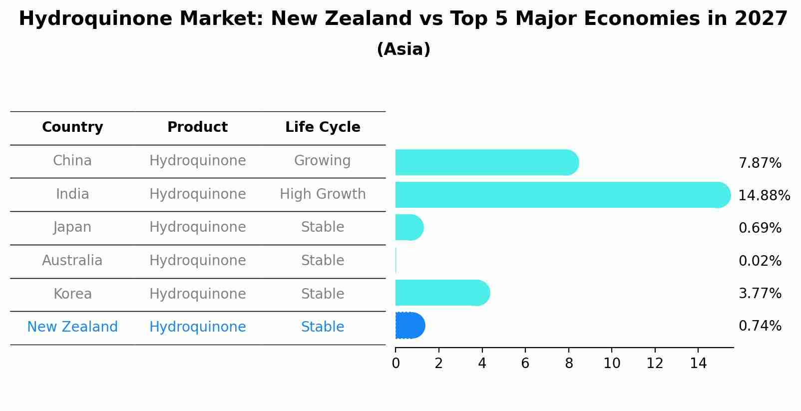 Hydroquinone Market: New Zealand vs Top 5 Major Economies in 2027 (Asia)
