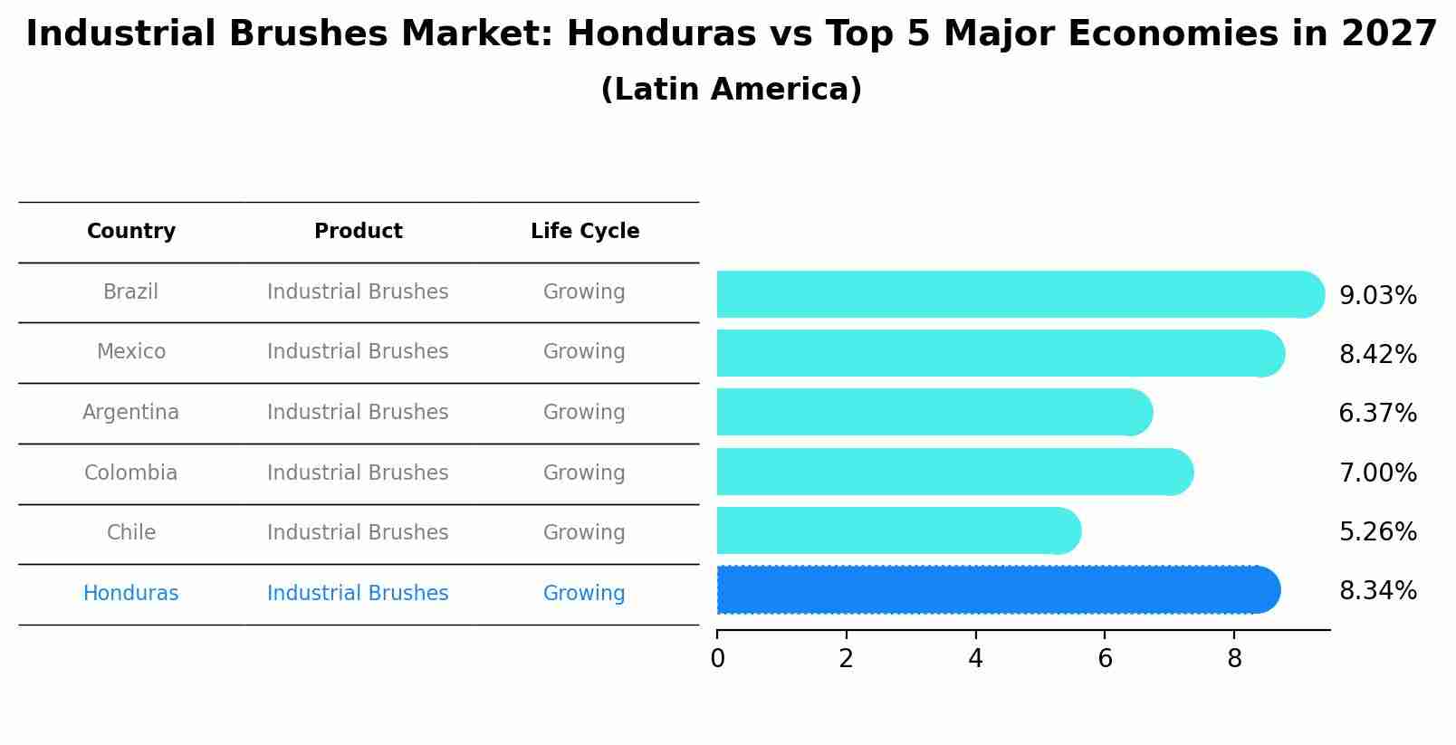 Industrial Brushes Market: Honduras vs Top 5 Major Economies in 2027 (Latin America)